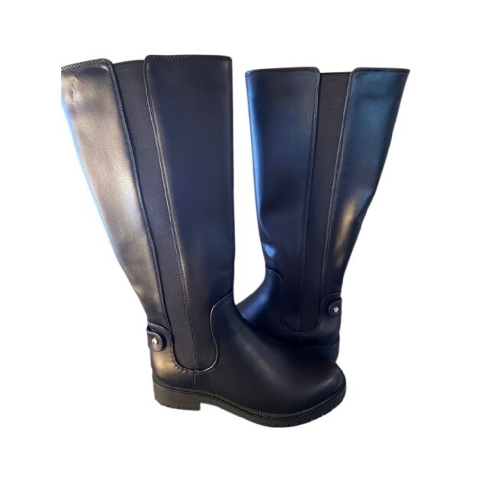 Style & Co Gwynn Black Knee High Riding Boots Wide Calf Side Zip Womens 6M